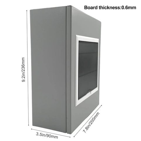 Side view of Durable 6 Way Indoor Outdoor Circuit Breaker Box Enclosure With Dustproof Cover, showing dimensions and thickness.