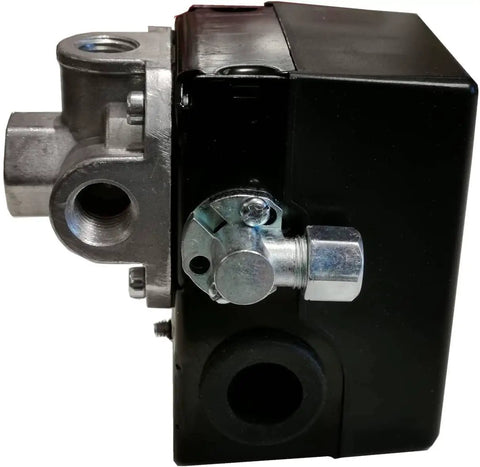 Side view of Pressure Switch For Ingersoll Rand Air Compressor 145 To 175 PSI Four Port Quarter Inch FNPT Inlet 120V Replacement