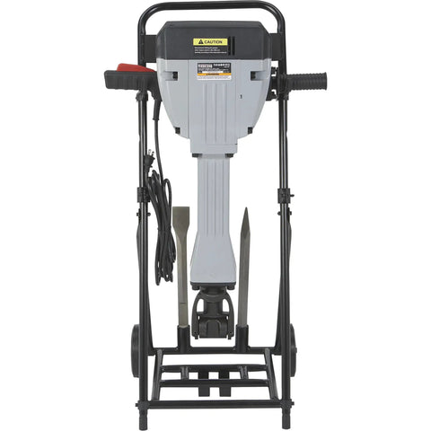 Heavy Duty Breaker Hammer Kit With Cart 15 Amp Motor 110V Power with rolling cart and handles, designed for concrete demolition.