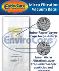 Premium Replacement Micro Filtration Vacuum Bags 18 Pack For Bissell PowerForce 3522 PowerGlide 3545 Plus 3350 And Lift Off 3554 Series Multi Layer Bag Set Easy Snap Fit No Mess showing layered filtration details