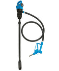 Heavy Duty Electric Drum Pump Pulls Four Gpm Real Smooth With 110V AC Plug In Power No Sweat Moves Diesel Oil Kerosene Def Fluid Quick Built In Debris Filter Telescoping Tube Fits Standard 55 Gallon Barrels Easily, with hose and nozzle.