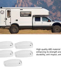 5 Pack Baggage Door Catch For RVs White ABS Door Holder For Cargo Compartments And Doors Spring Loaded Hinge displayed with a camper