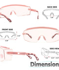 Diagram of OTG Safety Goggles That Fit Over Prescription Glasses, Anti Fog, ANSI Z87.1 Certified, showing dimensions and views.