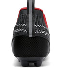 Rear view of Glow In The Dark Unisex Cycling Shoes With Preinstalled Look Delta Cleats For Peloton And Road Bikes Easy Clip In Night Riding Ready Black Size 43 Durable Breathable All Weather Training, showing heel tread and reflective strip.