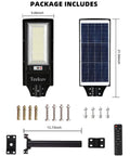 Package contents of 1500W Solar Street Light Outdoor Waterproof Dusk To Dawn Motion Sensor Flood Lights including all components.