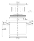 Diagram of an extended stainless steel garbage disposal basket strainer with flange for standard 3.5 inch drain holes, matte black deep stopper.