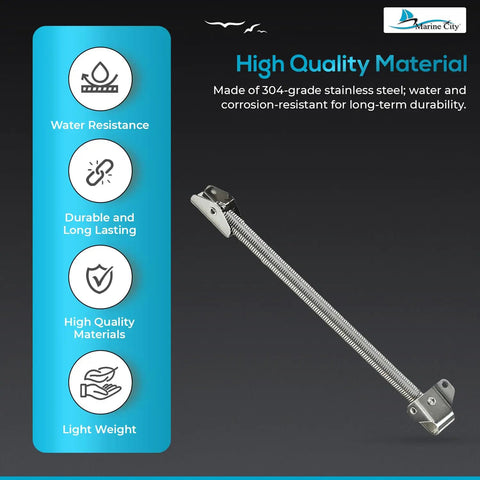 304 Stainless Steel Hatch Lid Support Spring Holder, lightweight and durable, for yachts and doors, shown in high-quality material.