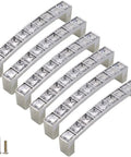 Six Pack U Shape Crystal Glass Drawer Pull Knobs For Cabinets And Dressers With Zinc Alloy Base Modern Shiny Silver Handles Three Point Eight Inch Hole Distance Easy To Install Durable Hardware Quality shown with screws