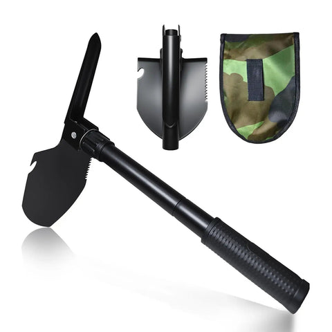 Folding Shovel With Compass Three In One Survival Shovel For Camping And Hiking Portable Car Rescue Tool with Serrated Edge