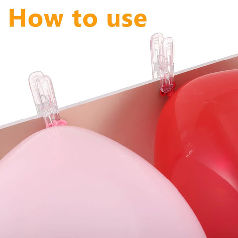 Totally Awesome 40 Pack Balloon Arch Clips Set With 2.4 Inch Plastic Spring Clamps For Party Decor Backdrops And Crafts That Stay Hidden, clear clips holding pink and red balloons