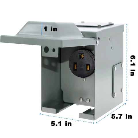 Rugged Heavy Duty 50 Amp 250 Volt Outdoor Weatherproof NEMA 6 50R Outlet Box With Lockable Enclosure For Welder EV RV Generator