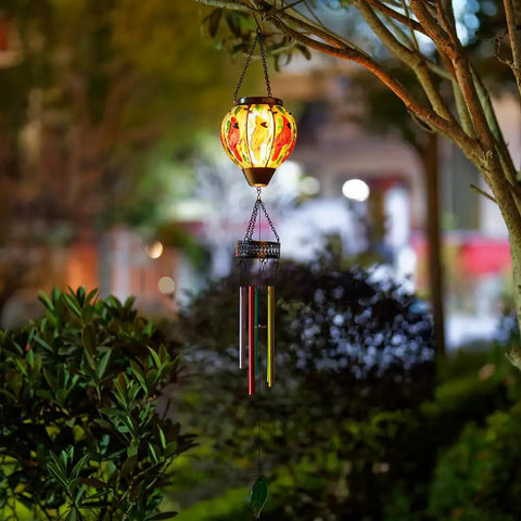 Solar Wind Chimes For Outdoors Featuring Cardinal Hot Air Balloon Glass Wind Chimes With Flickering Flame Night Light Music for garden