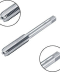 No Sweat Seven Piece Metric Thread Tap Set Featuring Straight Flute Design M3 Through M12 Sizes For Killer Clean Threading On Soft Metals Wood And Aluminum With Quick Grab Handles And Dead Simple Layout, close-up shot of a M5 tap with clear size markings.
