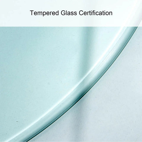 Close-up of beveled edge on Tempered Glass Lazy Susan Turntable Round Clear Dining Tray, 100cm diameter, certification visible.