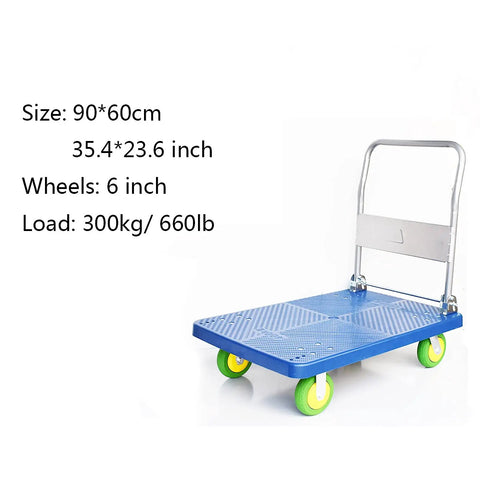 Heavy Duty Platform Hand Truck And Large Folding Push Cart With 660 Lb Weight Capacity And Smooth Rolling Four Wheel Trolley for easy loading.