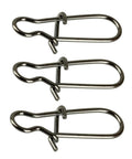 Three metal duo-lock fishing snaps, size 0, 26 lb test, with spring-loaded gates.