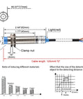 Technical diagram of M12 Inductive Proximity Sensor Switch With 4mm Detection Range For Metal Heavy Duty Industrial Grade Built To Last 10-30VDC 200mA NPN Normally Open 3-Wire Non Shielded 5 Pack, showing dimensions and cable length.