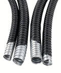 Heavy Duty Flexible Metal Conduit With Pvc Coated Steel Hose Serving Hard Core Electrical Wire Protection Flexes On A Dime Corrugated Tubing shows black tubing with metallic ends.