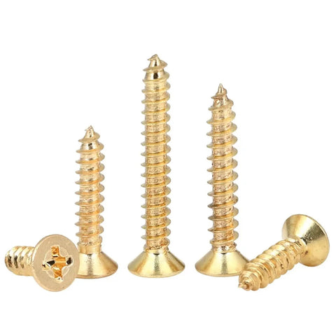 Brass Phillips Countersunk Head Self Tapping Wood Screws M5x25 5 Pack for tight hidden joints, dual end thread design