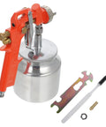 Pro Grade Pneumatic Paint Spray Gun With Adjustable Flow Control Knob for quick touch ups with metal cup and cleaning tools.
