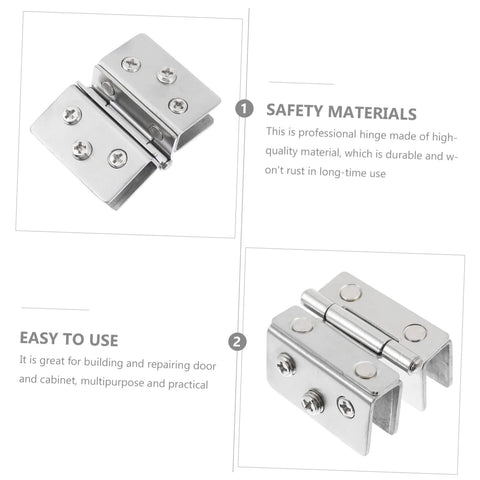 HOMSFOU two-piece stainless-steel double-side hinge for glass doors; heavy-load, wine cabinet use, front and side views.
