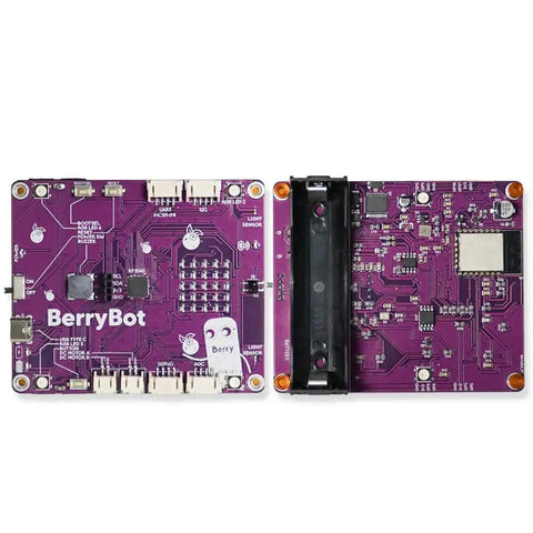 Hands On Programmable Robot Kit With Raspberry Pi RP2040 For STEM Learning, Drag And Drop Graphical Coding, No Fuss Assembly, Obstacle Avoidance, Line And Light Tracking, Sumo Battle Modes, Scratch Robot purple robot PCB boards with battery holder
