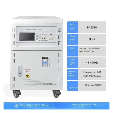 Hardcore Single Phase AC Power Supply With 500VA Variable Frequency Drive For Real Heavy Duty Lab And Industrial Testing. Front view, digital display.