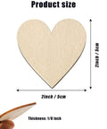 Two Inch Wooden Hearts Craft Kit 100 Pcs Blank Wood Hearts For DIY Wedding Decor Christmas Party Embellishments Natural Unfinished Wood Blanks For Crafts Scrapbooking And Gift Ornaments displaying single heart size and thickness.