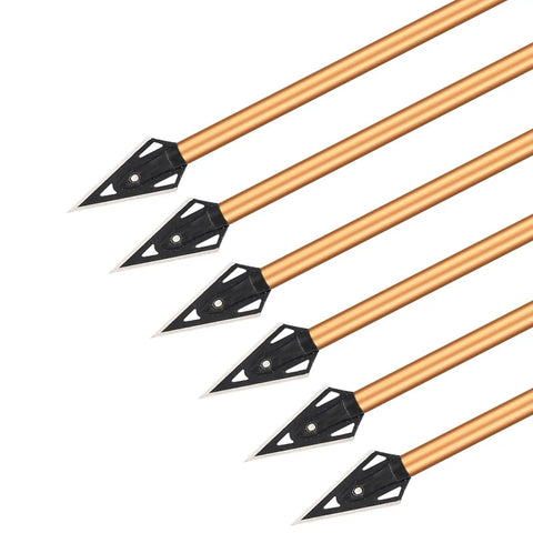 Aluminum Crossbow Bolts For Pistol Crossbows 6.3 Inch Shafts With Sharp Broadhead Tips, 50-80 Lb Beast Mode, 6 Pack, Gold Finish