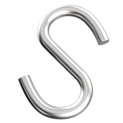 Close-up of a galvanized steel S hook from Heavy Duty S Hooks 4 Pack For Hammock Stands, Swings, Plant Hangers, 0.31 inch thick.