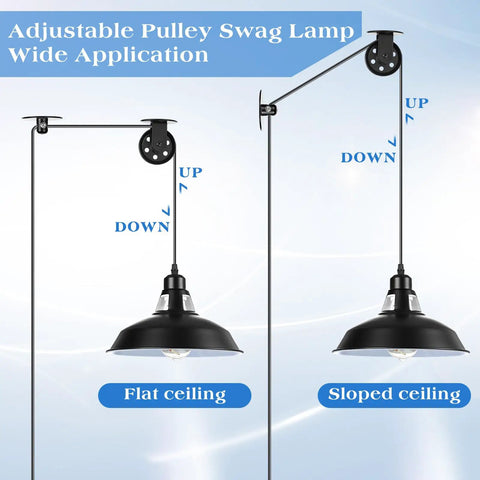 Industrial Vintage Plug In Pendant Lights Pack Of 4 With 14.76ft Cord And On Off Switch E26 E27 Socket adjustable pulley design