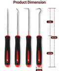 4 Piece Hook And Pick Set For Tight Spaces Precision Automotive Tools with 6.5-inch shafts and comfort grip handles