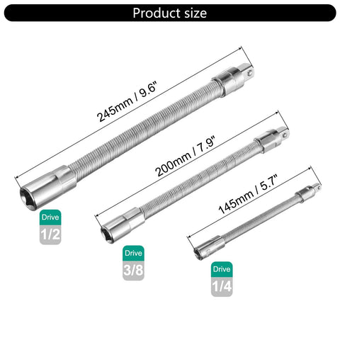 CHENZILIN 3-piece flexible socket extension set with 1/2, 3/8 and 1/4 drive heads