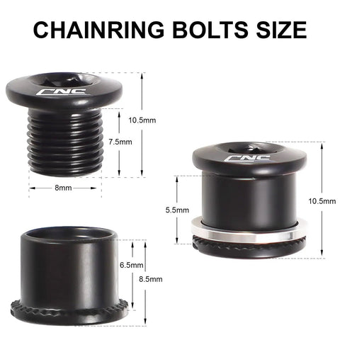 Dope Bike Chainring Bolts And Nuts Set For 2x And 3x Chainrings M8 Bolts And M8 Nuts T25 Steel Black Finish Five Pack Size Diagram