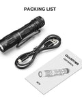 M70 EDC Flashlight 1100 Lumens USB C Rechargeable Pocket Light with Clip and cable, user manual visible in packaging list