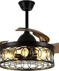 Dope 42 Inch Retractable Ceiling Fan With Lights And Remote Industrial Matte Black Fandelier with crystal chandelier design