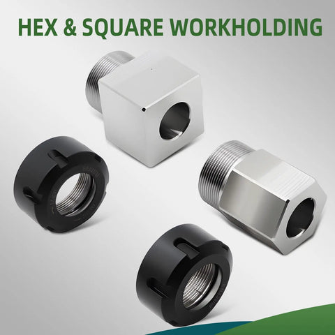 ER-32 Hex And Square Collet Block Set For CNC Lathe And Engraving Machines with hex and square blocks on display