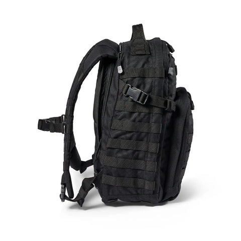 Side view of RUSH 12 2.0 Tactical Backpack With Laptop Compartment And 24L Capacity Everyday Carry Molle Pack For Travel Work Hiking Black