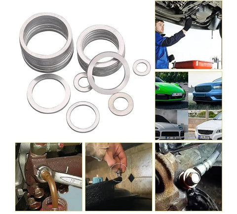 540 Piece Aluminum Crush Washer Set For Automotive Oil Drain Plugs, 10 Metric Sizes M6 To M24, Durable Silver Assortment Perfect For DIYers, Motorcycles, And Equipment Maintenance. Aluminum crush washers for oil drain plugs, M6-M24, used on automotive repairs and sealing.