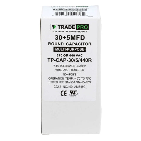 Box of Beefy Dual Run Capacitor 30/5 MFD 440V Aluminum Round, 60,000 Hour Life, Heavy Duty HVAC Capacitor For Air Conditioners and Heat Pumps