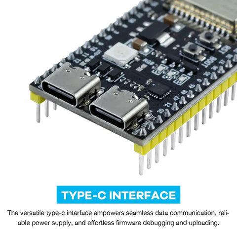 Close-up of Three Pack ESP32 S3 Dev Board N16R8 MCU with dual Type C ports for Arduino IoT projects and wireless prototyping.