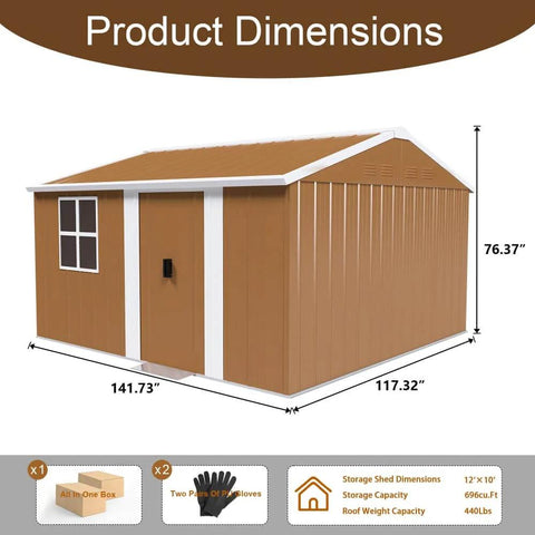 10x12 Ft Heavy Duty Metal Outdoor Storage Shed With Lockable Sliding Door Windows And Ventilation Weatherproof Garden Shed