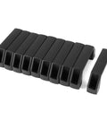 Black Plastic Cabinet Drawer Pull Handles 106mm Length Pack Of 10 Rectangular Bar Style Cabinet Hardware arranged on white surface