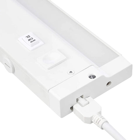 Under Cabinet LED Light 12 Inch Dimmable With 3 Color Temperatures 3000K 4000K 5000K, 3 Level Dimming 0 50 100, white finish close-up