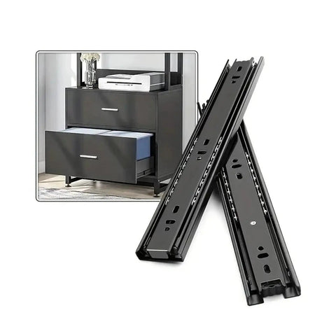 Side Mount Ball Bearing Drawer Slides 14 Inch 35cm Silent Hydraulic Damping Three Section Rails Cold Rolled Steel