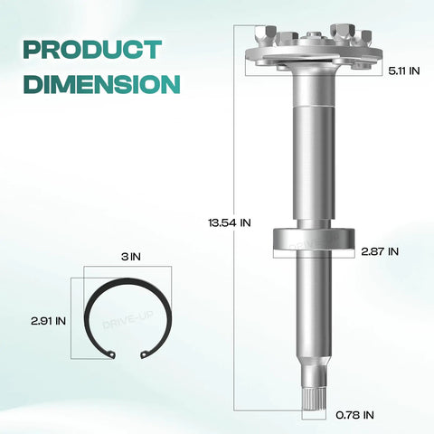 Heavy Duty Golf Cart Rear Axle Shaft Assembly Replacement For Yamaha G29 Electric Models 2007 To 2014 Driver Side Short Axle Kit dimensions displayed.