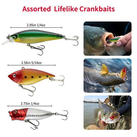 assorted bass lures Freshwater Fishing Lures Kit With Spoon Lures And Soft Plastic Worms Bass Trout Salmon Tackle Set With Tackle Box Included Realistic 3D Eyes And High