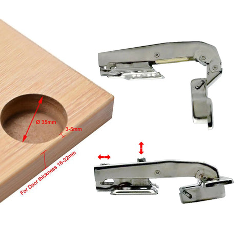 Heavy Duty Blind Corner Stollen Hinges With Smooth Hydraulic Soft Close Damper 95 Degree Angle 35mm Cup showing installation details.