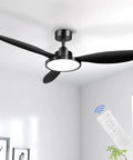 52 Inch Black Ceiling Fan With Light And Remote Control, Outdoor Patio Ready Ceiling Fan With Quiet DC Motor, Reversible 3CCT LED Light, 3 Blade Modern Design For Living Room Or Bedroom