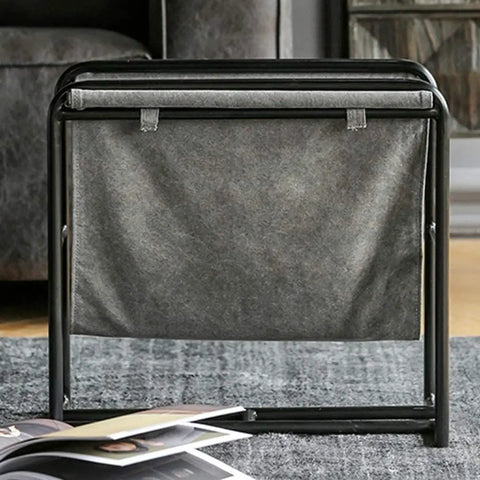Heavy Duty Iron Magazine Rack With Durable Canvas Pockets Solid Floor Standing Organizer Built Tough, gray fabric with metal frame.